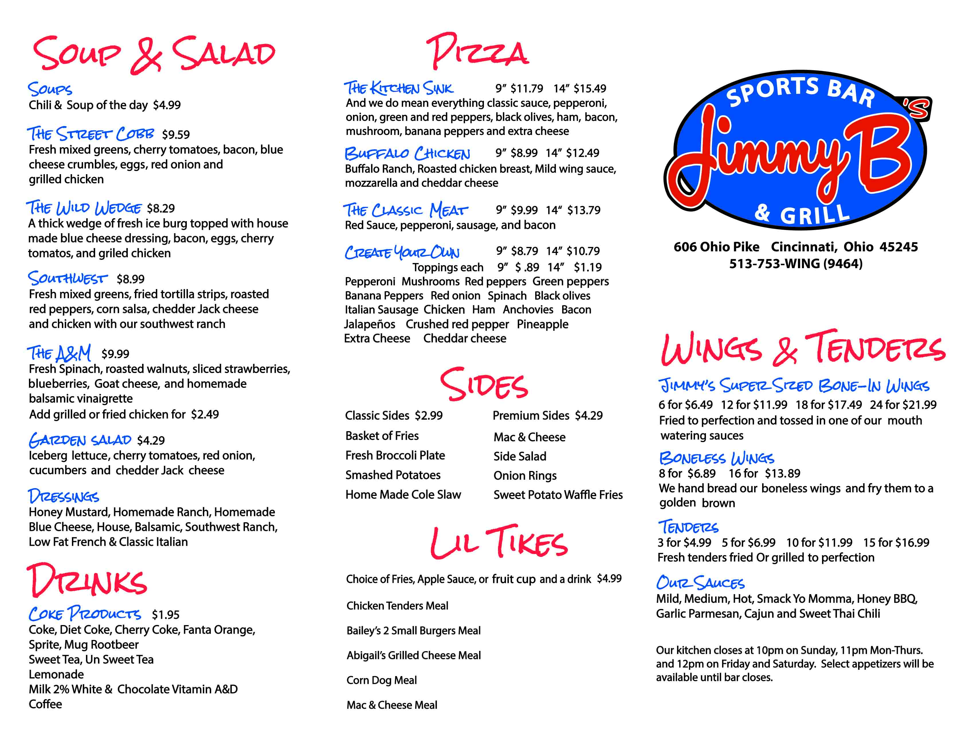 Carryout Menu | Jimmy B's Sports Bar & Grill - Cincinnati